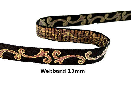 Mittelalterzauber – Webband 13 mm mit braunen Verzierungen