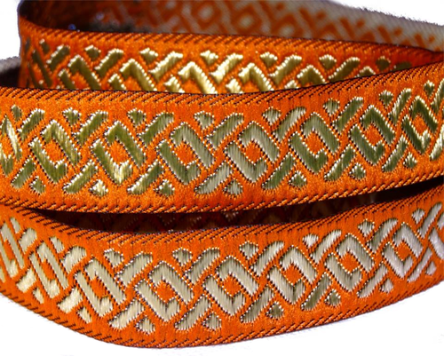 Goldene Zeiten – Webband 16 mm mit Ornamentmuster