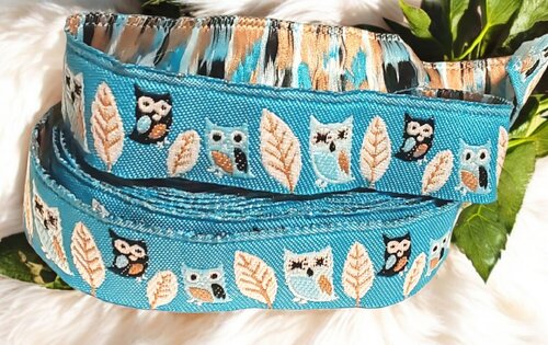 Herbstliche Eulen im Blättertraum – Webband 16mm