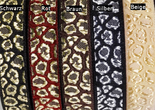 Exotisches Webband mit Giraffenmuster in verschiedenen Farben