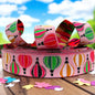 Hoch hinaus – Webband 16 mm mit Heißluftballons auf Rosa