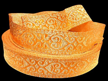 Woven ribbon with heart ornaments – gold glitter design on 20mm – elegant &amp; romantic