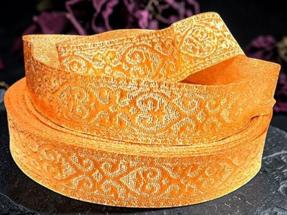 Woven ribbon with heart ornaments – gold glitter design on 20mm – elegant &amp; romantic
