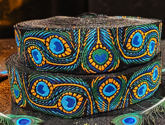 Peacock feather – woven ribbon in a royal design, 22mm