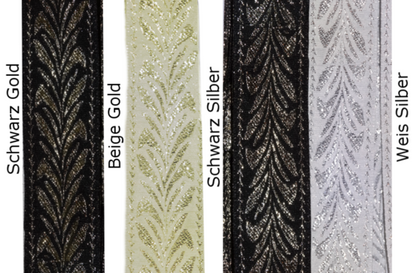 Diverse collection of woven ribbons with a glittering floral motif