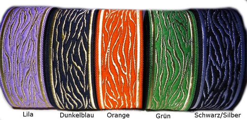 Farbige exotische Zebramuster Webbänder in Gold oder Silber - Farbenfrohe Vielfalt für dein Projekt