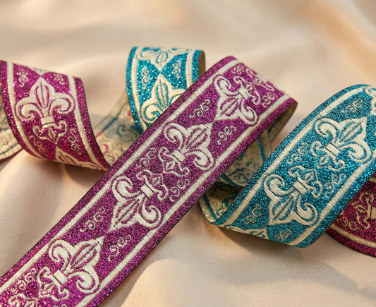 „Royal Damask“ – Glitzer-Ornament-Webband 33 mm
