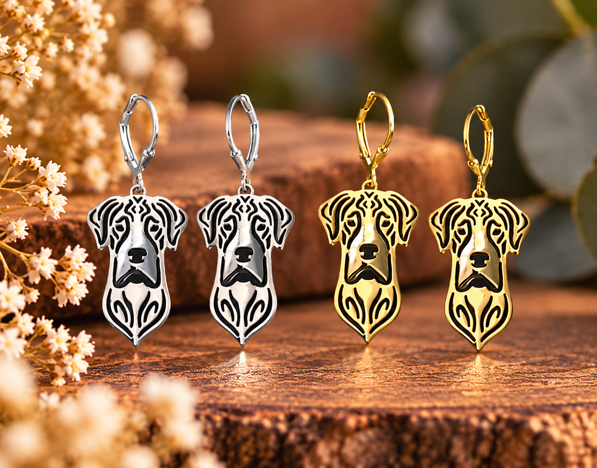 Deutsche-Dogge-Ohrringe in versilbert und vergoldet als Präsentationsbild