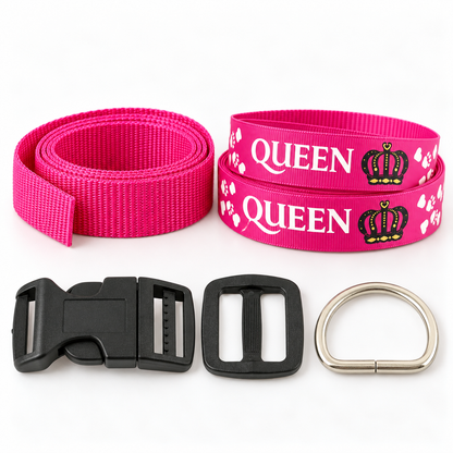 Beispiel für eine pinke Materialkombination mit Queen-Zierband und klassischen Beschlägen