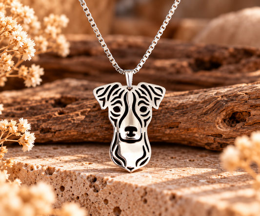 Versilberte Jack-Russell-Halskette mit filigranem Hunde-Anhänger als Präsentationsbild