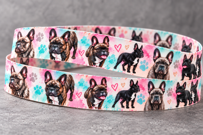 Frenchies-Ripsband 22 mm in Rosa, Türkis, Weiß, Braun und Schwarz, gestaltetes Hauptbild