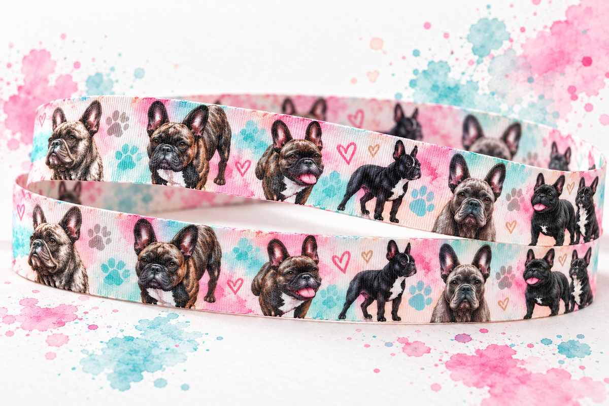 Frenchies-Ripsband 22 mm in Rosa, Türkis, Weiß, Braun und Schwarz, zusätzliche dekorative Produktansicht