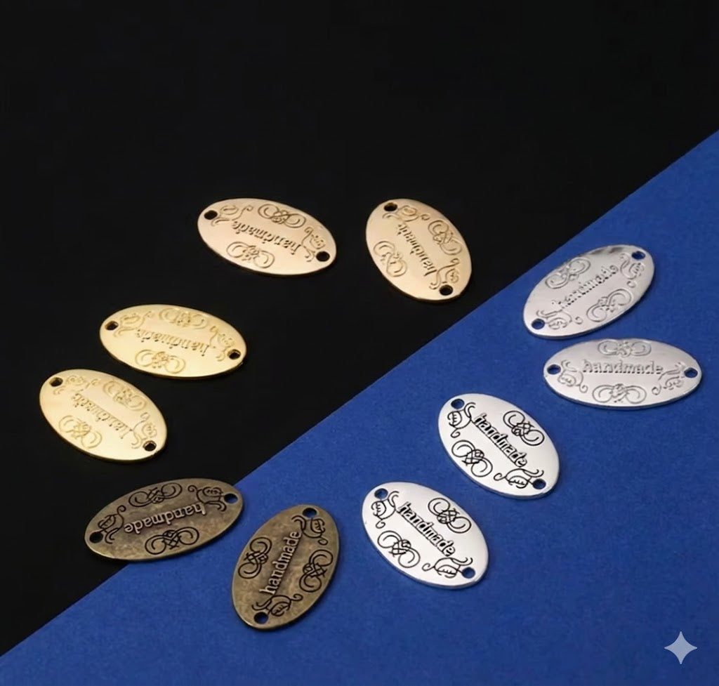 Metall-Label "Handmade" Oval 32 mm – Zum Aufnähen & Nieten