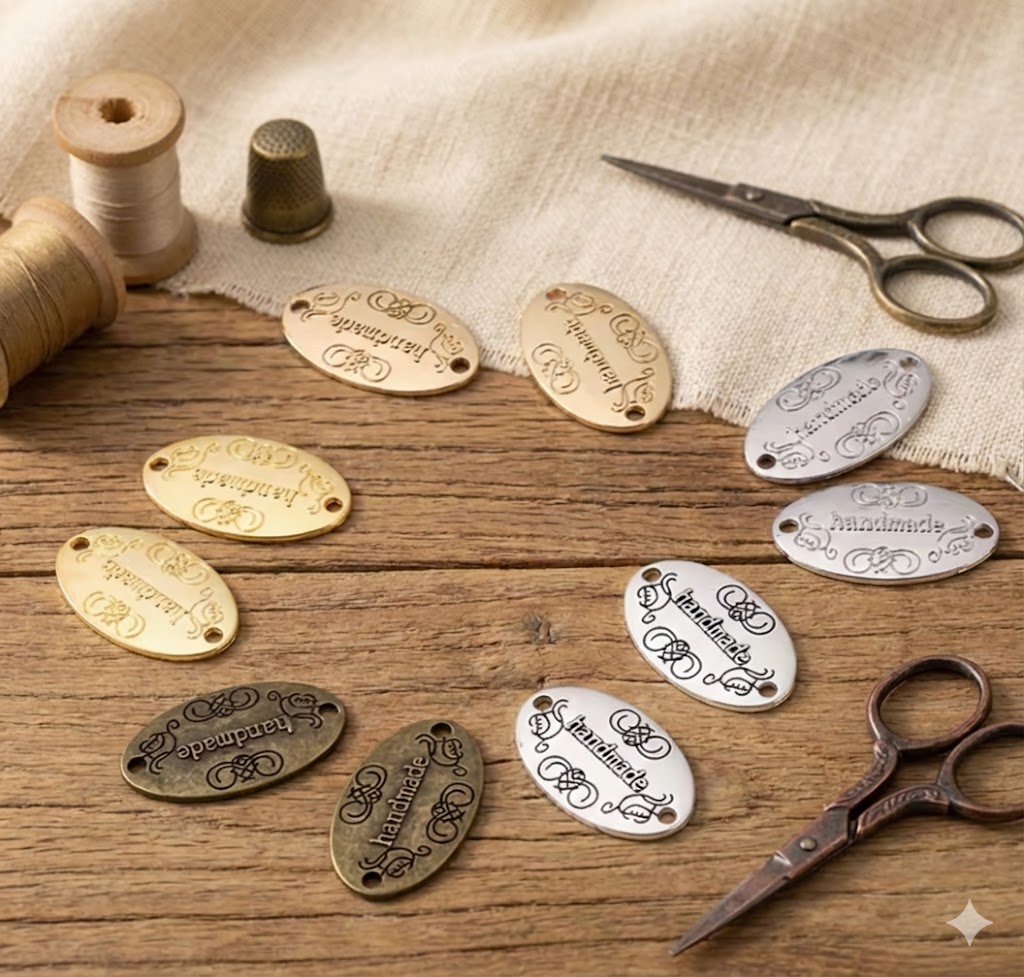 Metall-Label "Handmade" Oval 32 mm – Zum Aufnähen & Nieten